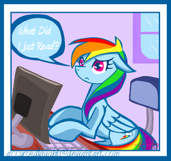 Size: 690x652 | Tagged: safe, artist:accursedknight, rainbow dash, pony, g4, computer, female, solo