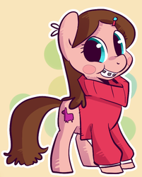 Size: 575x716 | Tagged: artist needed, safe, pony, braces, clothes, gravity falls, mabel pines, male, ponified, solo, sweater