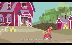 Size: 768x480 | Tagged: safe, edit, edited screencap, screencap, apple bloom, big macintosh, scootaloo, sweetie belle, earth pony, pony, g4, hearts and hooves day (episode), caption, hearts and hooves day, male, stallion, text, tree, youtube caption