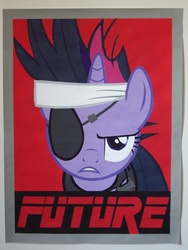 Size: 2112x2816 | Tagged: safe, artist:iceroadlion, twilight sparkle, g4, future, future twilight, high res, konami, metal gear, painting, poster