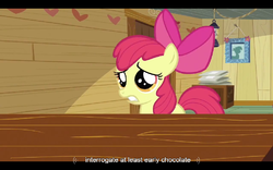 Size: 768x480 | Tagged: safe, screencap, apple bloom, g4, hearts and hooves day (episode), hearts and hooves day, youtube caption