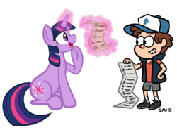 Size: 960x711 | Tagged: safe, artist:serenamidori, twilight sparkle, human, pony, unicorn, g4, checklist, clothes, crossover, diplight, dipper pines, double dipper, female, gravity falls, magic, male, mare, simple background, transparent background, unicorn twilight