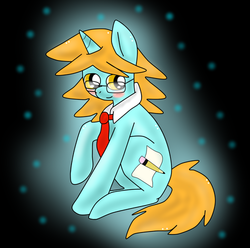 Size: 500x496 | Tagged: safe, artist:askbreejetpaw, pony, unicorn, blonde, glasses, solo, teal, winner