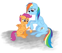 Size: 1705x1471 | Tagged: safe, artist:sitah22, rainbow dash, scootaloo, g4, bandage, crying, scootalove