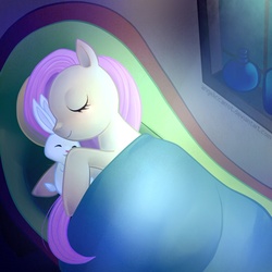 Size: 1024x1024 | Tagged: safe, artist:angeliccarrot, angel bunny, fluttershy, g4, sleeping