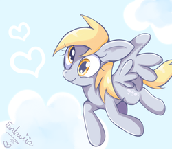 Size: 700x608 | Tagged: safe, artist:ipun, derpy hooves, pegasus, pony, g4, cloud, cloudy, female, flying, heart, mare, solo