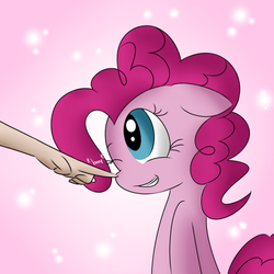 Size: 1600x1600 | Tagged: dead source, safe, artist:rolo, pinkie pie, human, g4, boop, female, hand, solo