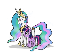 Size: 1824x1552 | Tagged: safe, artist:saturtron, princess celestia, twilight sparkle, alicorn, pony, unicorn, g4, female, mare, simple background, smiling, transparent background