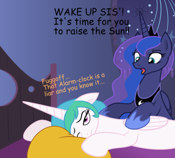 Size: 5550x5000 | Tagged: safe, artist:mamandil, princess celestia, princess luna, alicorn, pony, g4, absurd resolution, bed, female, mare, sisters