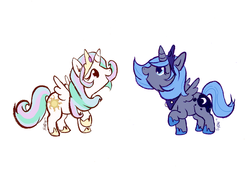 Size: 1501x1013 | Tagged: safe, artist:seriocomic, princess celestia, princess luna, pony, g4, simple background, woona