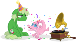 Size: 1800x1000 | Tagged: safe, artist:equestria-prevails, gummy, pinkie pie, alligator, earth pony, pony, g4, gatorfied, gummy pie, ponified, ponified pony pets, role reversal, simple background, species swap, transparent background