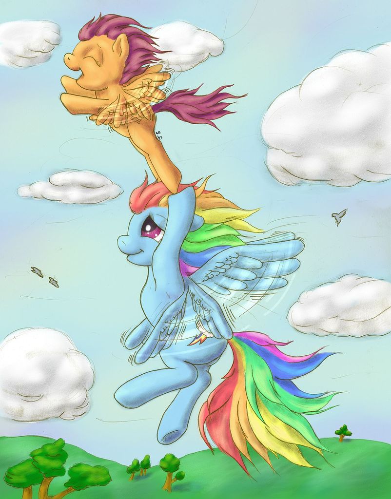 73459 Safe Artist Ratwhiskers Rainbow Dash Scootaloo Pegasus