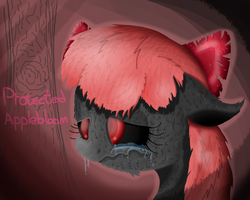 Size: 1280x1024 | Tagged: safe, artist:extradan, artist:extrart, apple bloom, pony, undead, zombie, story of the blanks, g4, bad end, blanked apple bloom, crying, female, protected apple bloom, red eyes, solo