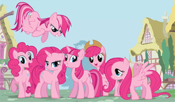 Size: 1681x985 | Tagged: safe, color edit, applejack, fluttershy, pinkie pie, rainbow dash, rarity, twilight sparkle, g4, mane 6 recolors, mane six, pink, xk-class end-of-the-world scenario