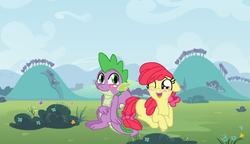 Size: 3960x2288 | Tagged: safe, artist:sketchstar-mids-sis, apple bloom, spike, g4, blushing, female, high res, interspecies, male, older, ship:spikebloom, shipping, straight, wings