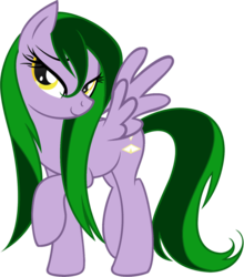 Size: 1280x1457 | Tagged: safe, artist:jigsaw-sk8pants, oc, oc only, oc:emerald may, pegasus, pony, ask, female, mare, raised hoof, simple background, solo, spread wings, transparent background, tumblr, wet mane, wings