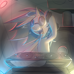 Size: 1024x1024 | Tagged: safe, artist:sirpayne, dj pon-3, vinyl scratch, pony, g4, ask, lights, melodies and mayhem, solo, tumblr