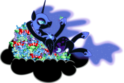 Size: 7138x4814 | Tagged: safe, artist:abydos91, nightmare moon, g4, absurd resolution, candy, cloud, crossed legs, eating, nightmare night, simple background, transparent background, vector