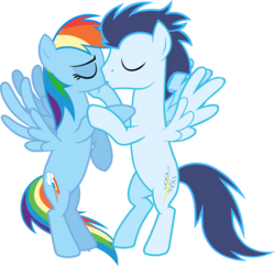 Size: 5016x4853 | Tagged: safe, artist:bobthelurker, rainbow dash, soarin', pegasus, pony, g4, absurd resolution, cute, dashabetes, duo, female, heartwarming, kissing, male, mare, ship:soarindash, shipping, simple background, stallion, straight, transparent background, vector