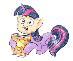 Size: 831x696 | Tagged: safe, artist:raveneesimo, twilight sparkle, original species, pony, unicorn, human head pony, g4, 2012, book, crossover, fim crew, moral orel, orel puppington, simple background, solo, wat, white background