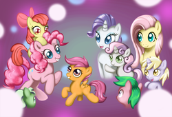 Size: 1008x686 | Tagged: safe, artist:honeyl17, apple bloom, dinky hooves, fluttershy, pinkie pie, rarity, scootaloo, sweetie belle, g4