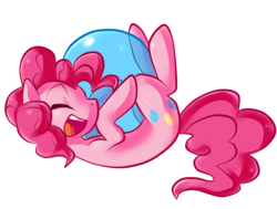 Size: 1000x755 | Tagged: safe, artist:xnightmelody, pinkie pie, earth pony, pony, g4, balloon, cuddling, cute, diapinkes, eyes closed, female, hug, lying down, mare, on back, open mouth, simple background, solo, string, that pony sure does love balloons, transparent background