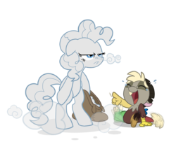 Size: 944x805 | Tagged: safe, artist:anima-dos, discord, pinkie pie, draconequus, earth pony, pony, g4, baby discord, bipedal, cute, discute, duo, duo male and female, female, flour, laughing, male, mare, simple background, tears of laughter, transparent background