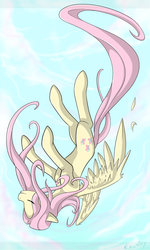 Size: 1200x1998 | Tagged: safe, artist:exxiry, fluttershy, pony, g4, eyes closed, falling, female, solo, upside down