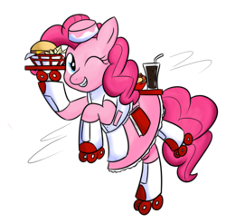 Size: 1275x1257 | Tagged: safe, artist:zanezandell, pinkie pie, earth pony, pony, g4, 50's fashion, 50s, female, hilarious in hindsight, roller skates, simple background, solo, transparent background, waitress