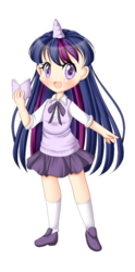 Size: 550x1105 | Tagged: safe, artist:amai--kiss, twilight sparkle, human, g4, chibi, clothes, female, horn, horned humanization, humanized, simple background, skirt, solo, transparent background