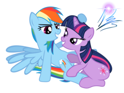 Size: 8000x6000 | Tagged: safe, artist:nightmaremoons, rainbow dash, twilight sparkle, g4, absurd resolution, female, lesbian, ship:twidash, shipping, show accurate, simple background, transparent background, vector, wallpaper