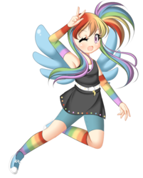 Size: 663x824 | Tagged: safe, artist:amai--kiss, rainbow dash, human, g4, armpits, chibi, converse, female, humanized, shoes, simple background, solo, transparent background, winged humanization, wings