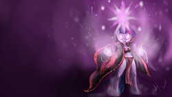 Size: 1920x1080 | Tagged: safe, artist:atryl, twilight sparkle, anthro, unguligrade anthro, g4, bra, clothes, female, glowing eyes, loincloth, mage, robe, solo, underwear