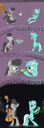 Size: 800x2288 | Tagged: safe, artist:subjectnumber2394, lyra heartstrings, octavia melody, g4, cello, fight, lyre, musical instrument