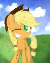 Size: 1200x1500 | Tagged: safe, artist:strabarybrick, applejack, earth pony, pony, g4, female, solo, wink