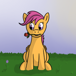 Size: 800x800 | Tagged: safe, artist:askursamajor, scootaloo, pony, ask pregnant scootaloo, g4, duo, flower, grass, pregnant, pregnant scootaloo, rose, teen pregnancy
