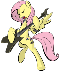 Size: 640x766 | Tagged: safe, artist:rainbowderpy, artist:rubrony, color edit, edit, fluttershy, pegasus, pony, g4, bipedal, brütal, colored, electric guitar, female, guitar, heavy metal, mare, metal, metalshy, music, musical instrument, playing instrument, simple background, solo, transparent background