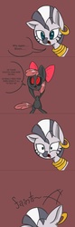 Size: 1280x3843 | Tagged: safe, artist:voids-edge, apple bloom, zecora, pony, undead, zebra, zombie, zombie pony, story of the blanks, g4, bad end, blanked apple bloom, comic, decapitated, detached head, disembodied head, faint, protected apple bloom, red background, red eyes, severed head, simple background