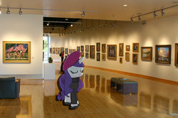 Size: 900x598 | Tagged: dead source, safe, artist:blissfulbiscuit, rarity, pony, g4, art museum, beatnik rarity, beret, clothes, hat, irl, photo, ponies in real life, vector