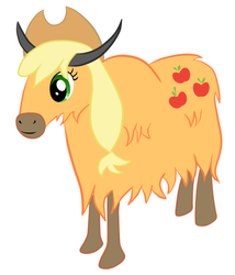 Size: 779x911 | Tagged: safe, artist:manateemckenzie, applejack, yak, g4, appleyak, cute, female, fluffy, hilarious in hindsight, pun, simple background, smiling, solo, species swap, visual pun, white background, yakified