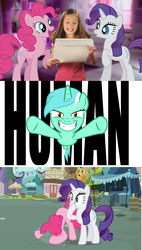Size: 843x1483 | Tagged: safe, lyra heartstrings, pinkie pie, rarity, earth pony, human, pony, unicorn, g4, face down ass up, female, human fetish, irl, irl human, mare, meme, photo