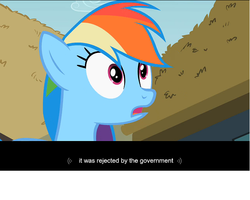 Size: 640x512 | Tagged: safe, screencap, rainbow dash, pegasus, pony, g4, season 2, the mysterious mare do well, blue coat, blue fur, blue pony, female, frown, magenta eyes, mare, multicolored hair, multicolored mane, rainbow hair, solo, subtitles, youtube, youtube caption, youtube video