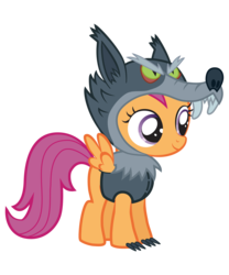 Size: 2500x3000 | Tagged: safe, artist:vectorshy, scootaloo, pegasus, pony, g4, luna eclipsed, animal costume, clothes, costume, cute, cutealoo, female, filly, high res, nightmare night, scootawolf, simple background, solo, transparent background, vector, wolf costume