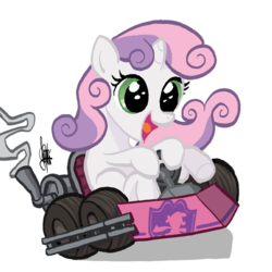 Size: 600x600 | Tagged: safe, artist:theartrix, sweetie belle, pony, g4, cute, diasweetes, driving, female, go kart, go-kart, happy, kart, mario kart, open mouth, ponykart, racer, racing, simple background, smiling, solo, transparent background, underhoof