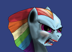 Size: 1980x1440 | Tagged: safe, artist:aaronmk, rainbow dash, pony, g4, bad hair day, bad mane day, disapproval, displeased, makeup, nightmare fuel, solo