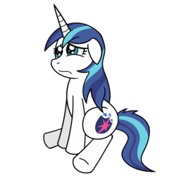 Size: 1280x1280 | Tagged: dead source, safe, artist:atomic-chinchilla, shining armor, pony, unicorn, ask female shining armor, g4, floppy ears, gleaming shield, post-transformation, rule 63, sad, simple background, transformation, transgender transformation, transparent background, vector