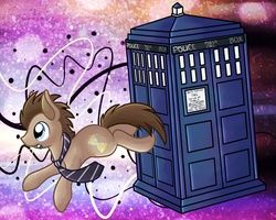 Size: 1280x1024 | Tagged: safe, artist:littlepinkalpaca, doctor whooves, time turner, earth pony, pony, g4, doctor who, male, necktie, solo, sonic screwdriver, stallion, tardis