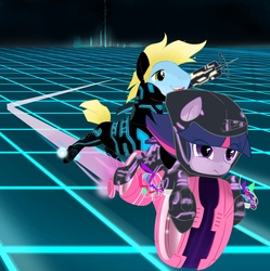 Size: 1658x1668 | Tagged: safe, artist:bigbuxart, artist:darkmawari, twilight sparkle, oc, fanfic:the great and corrupted trixie, g4, fanfic, lightcycle, tron, tron 2.0