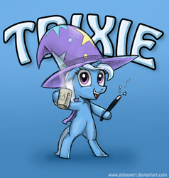 Size: 1900x1994 | Tagged: dead source, safe, artist:galaxyart, trixie, pony, unicorn, g4, bipedal, filly, happy, solo, wand