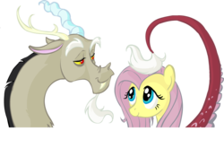 Size: 1260x880 | Tagged: safe, artist:precosiouschild, discord, fluttershy, draconequus, pegasus, pony, g4, female, male, mare, ship:discoshy, shipping, simple background, straight, transparent background